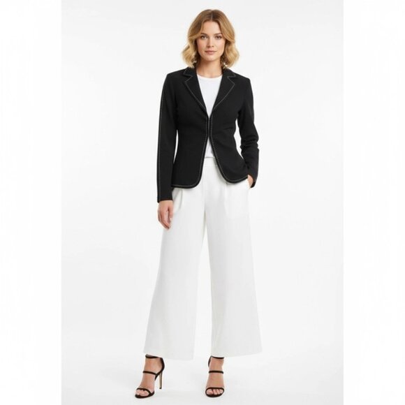 Cache Black Long Sleeve White Thread Accent Hook Close Blazer Jacket 6 - Picture 6 of 6